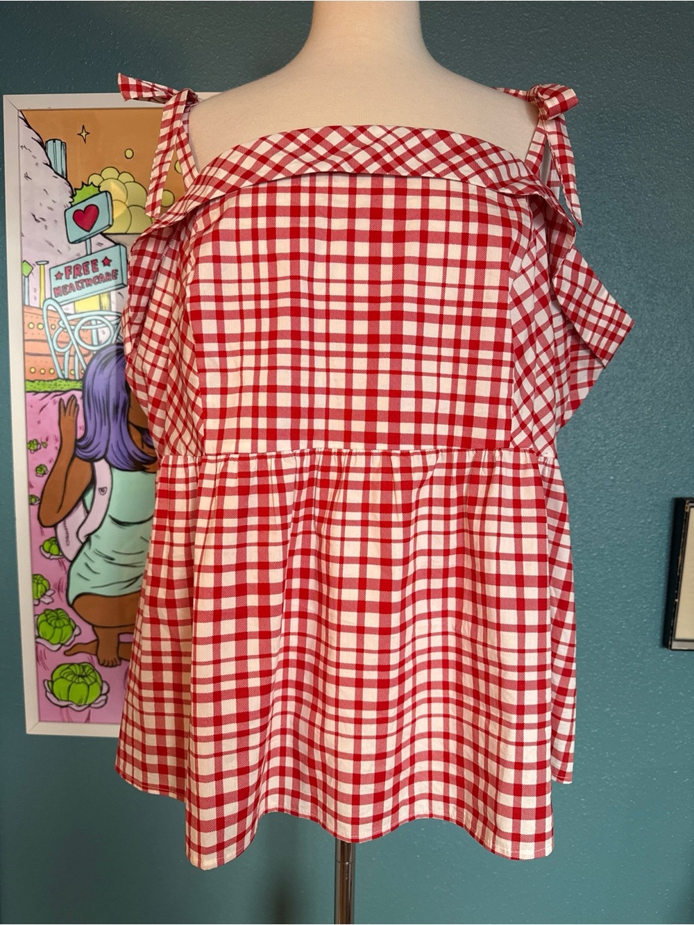 Torrid Red Gingham Tie-Strap Smocked Peplum Cami Top Size 4 / 4X Plus